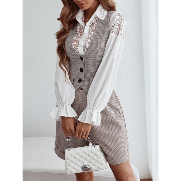 Unity 1pc Plaid Print Flap Detail Vest Blazer - Picture 11 of 11